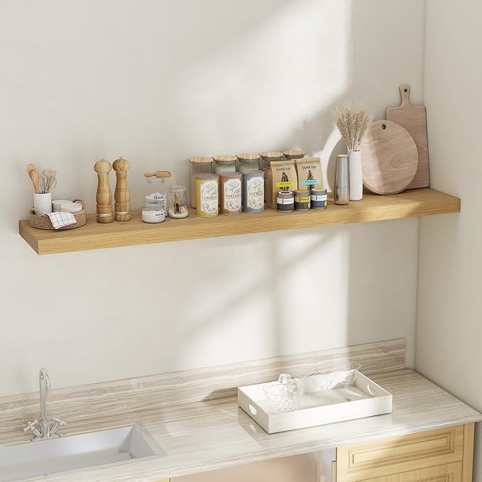 Fun Memories 12 Inch Deep Floating Shelves, 67 Inch Long Extra Large Floating Shelves for Home & Office, Wall Shelves with Invisible Bracket, Oak, Set of 1