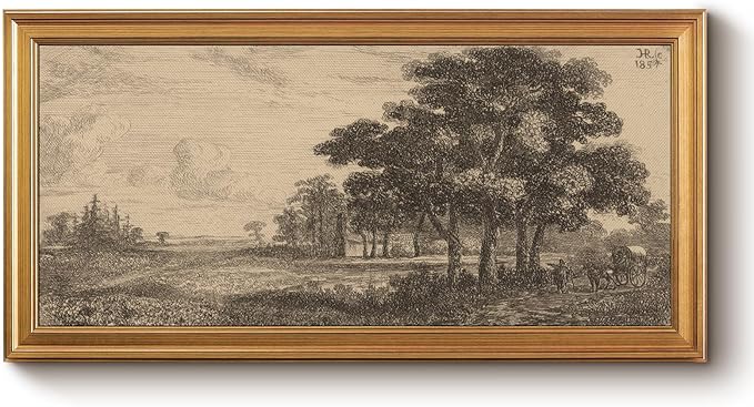 Bzstyleart Vintage Wall Art Decor, Large Canvas Framed Wall Art, Landscape Painting Picture Farmhouse, Large Canvas Artwork for Bedroom Home Decor Aesthetic, Rural Homeward, 20 x 40 Inch