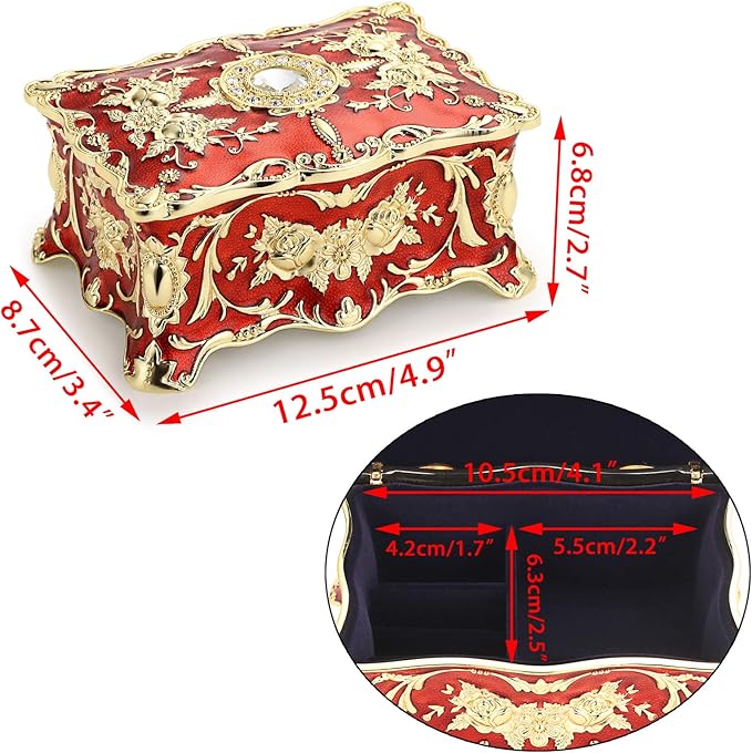 Hipiwe Hipiw Vintage Jewelry Organizer Box - Metal Trinket Storage Box Ornate Treasure Chest Box Jewelry Decorative box Keepsake Gift Box Case for Women,4.9"x3.4"x2.7"