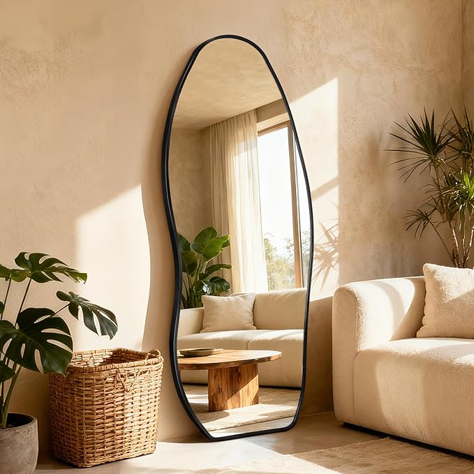 Dorlicecass Mirror Full Length - Irregular Full Body Mirror Standing or Leaning or Wall Hanging 63"x 24" Asymmetrical Aviation Aluminum Alloy Frame Unique for Bedroom, Living Room, Cloakroom, Entryway