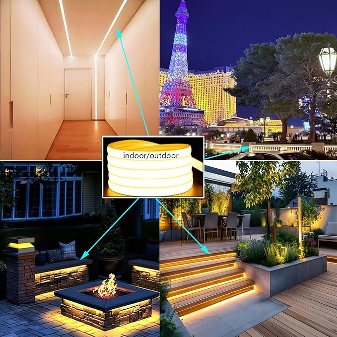 Silicone Soft LED Strip,LED Landscape Lighting,24V Low Voltage Step Light 3000K Warm White Light,IP68 Waterproof Outdoor Landscape Lighting,Suitable for Courtyard Wall Stairs