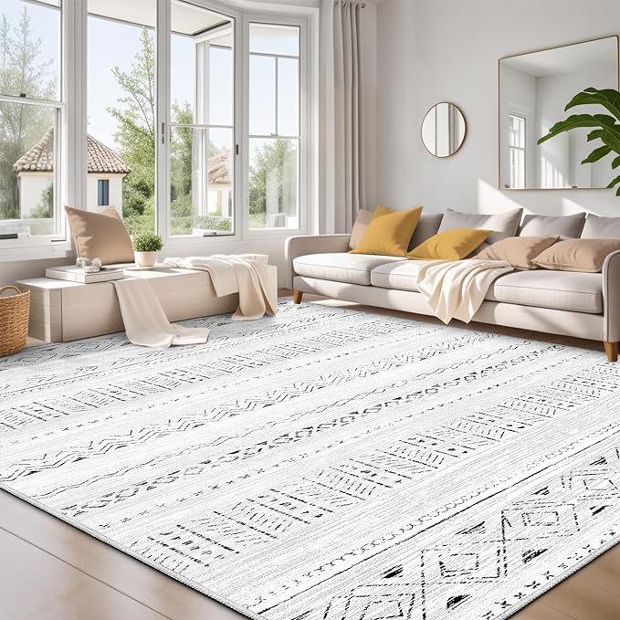 cotiled 9x12 Area Rug Living Room: Washable Boho Rugs with Non Slip Backing Large Soft Indoor Stain Resistant Carpet for Bedroom Farmhouse Dining Room Lightweight Home Decor Dark Grey