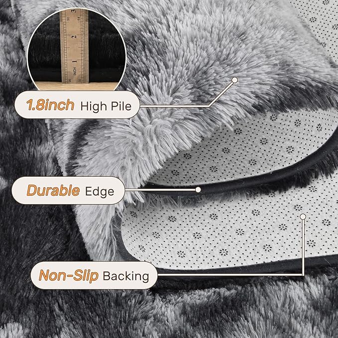 7x10 Area Rugs for Living Room, Large Fluffy Shag Bedroom Rugs Non-Slip, Ultra Soft Plush Carpet for Nursery Kids PlayRoom Dorm Office Indoor Modern Carpets(Dark Grey)
