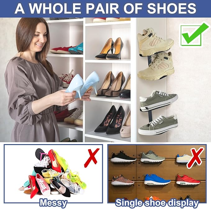 Blulu 4 Sets Floating Shoe Display Shelves for Wall Large Metal Hanging Shoe Organizers Wall Shelf Sneaker Holders Rack for Collectors Exhibition Display Store Show Bedroom Gaming Room Sneaker