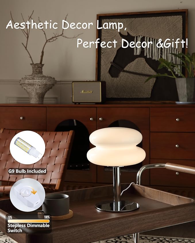 Glivpny Mushroom Lamp Table Lamp for Night Stands,Mid Century Modern Desk Lamps for Bedroom, Vintage Dimmable Bedside Small Lamps, Cute Cool Home Room Aesthetic Decor for Living Room(White)