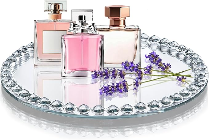 kanpura Crystal Perfume Tray Mirror Glass Makeup Vanity Organizer and Clear Glass Jewelry Box Heart Shape Cute Box