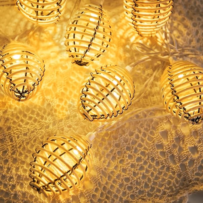 Vigdur Rattan Ball String Lights - 10FT Lantern String Lights Plug in with 10 Led Bulbs, Decorative String Light for Indoor Outdoor Balcony Patio Garden Wedding Bedroom Decor