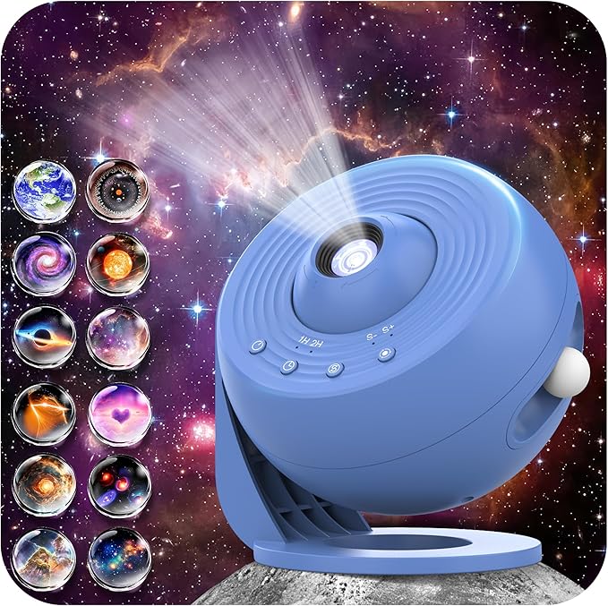 Galaxy Projector for Bedroom Pro Version, Upgraded Film Disc Star Projector for Kid 12 in 1 Planetarium Projector HD Image Adjustable Knob 360° Rotating 1/2h Timer Simple 4-Button Control