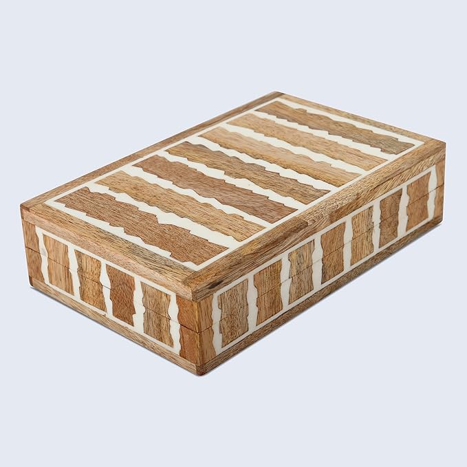 Handicrafts Home White Decorative Storage Box with Lid Wood Remote Control Box Coffee Table Storage Box Remote Holder for Living Room Decor – Resin Inlay Kept Safari Collection - 8x5x2