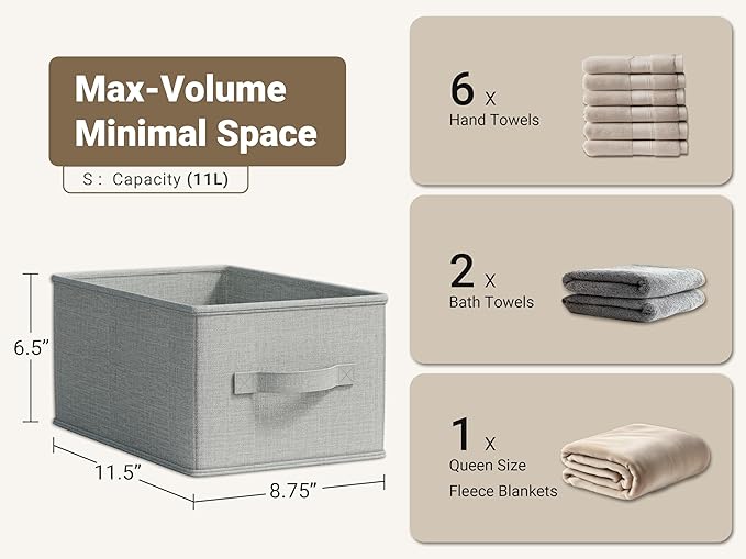 LayerSpace 3 Pack Fabric Storage Bins for Shelves | 11.5x8.75x6.5in Closet Storage Baskets | Collapsible Storage Bins | Fabric Closet Organizers with Handles | Light Gray
