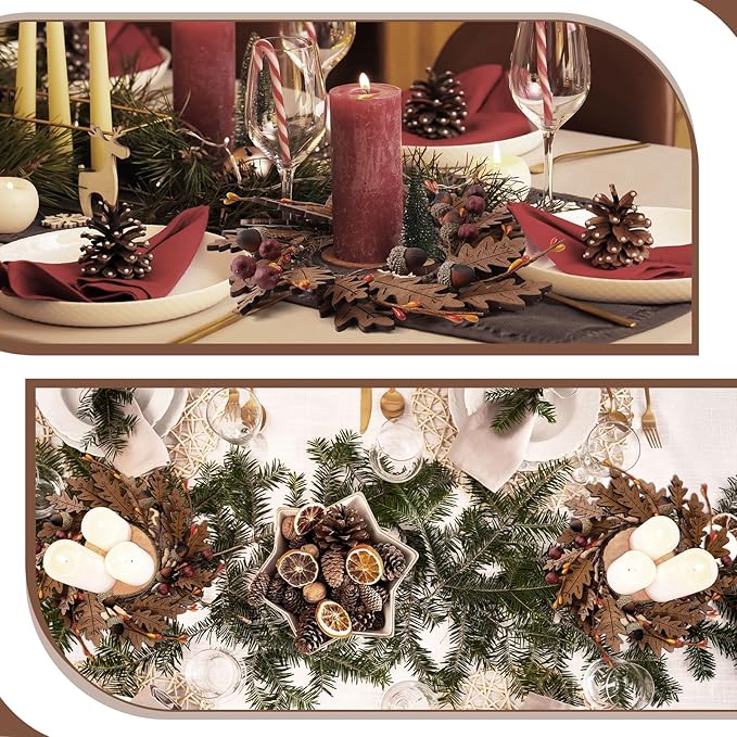 Daifunli 2 Pcs Fall Thanksgiving Candle Rings Maple Oak Leaves Acorn Vintage Wood Wreath for Pillar 3.9 Inch Candles Holder for Autumn Fall Thanksgiving Winter Christmas Rustic Table Centerpiece Decor