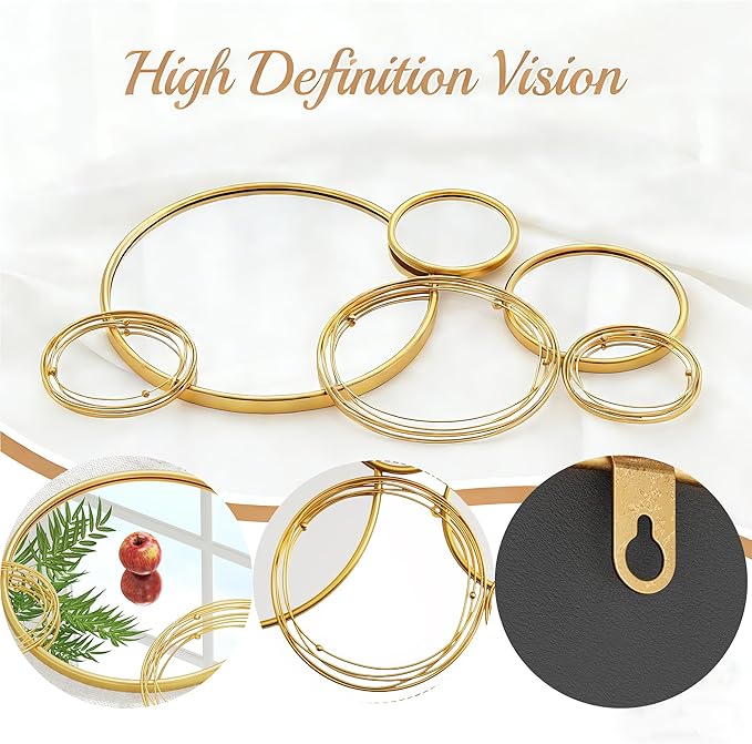 Wall Mirror Decor 35'' x 21'' Round Modern Mirror Art Metal Wall Mirrors Set for Living Room Circle Plates Overlapping Decorations for Hallway Entryway
