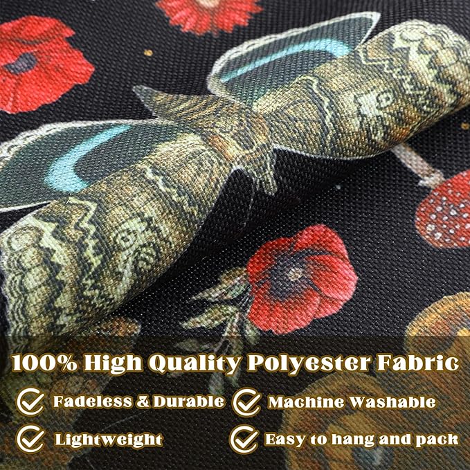 Tegeme Vintage Tapestry 52 x 13 Inch, Long Vertical Wall Hanging Reference Illustrative Botanical Insect Tassel Tapestry for Bedroom Living Room Home Decoration (Poppy Moth)