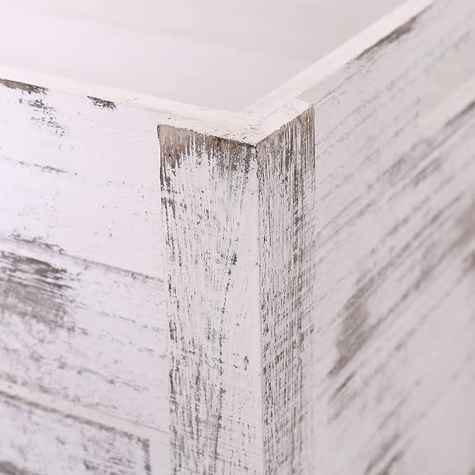 Farmhouse Antique White Wooden Crate For Storage,Rustic Decorative Boxes,Set Of 3 Extra Large Nesting Wooden Storage Crates For Home Decor,Handmade Natural Solid Wood Box (Rustic White)