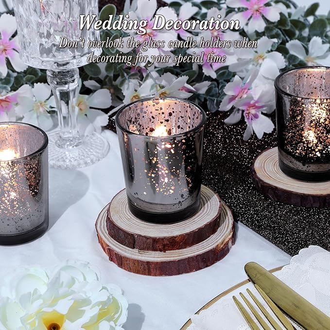 UPBUD Black Votive Candle Holders Set of 24, Speckled Mercury Candle Holders for Wedding Centerpiece Table Decorations, Tealight Candle Holder for Party Bridal Shower Decor, Home Decor