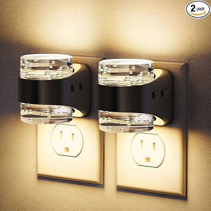 JandCase LED Night Light, Bubble Night Lights Plug into Wall, [2 Pack] Night Light Warm White 3000K & 5 Brightness Levels, Dimmable Nightlight with Dusk to Dawn Sensor for Bathroom Hallway Bedroom