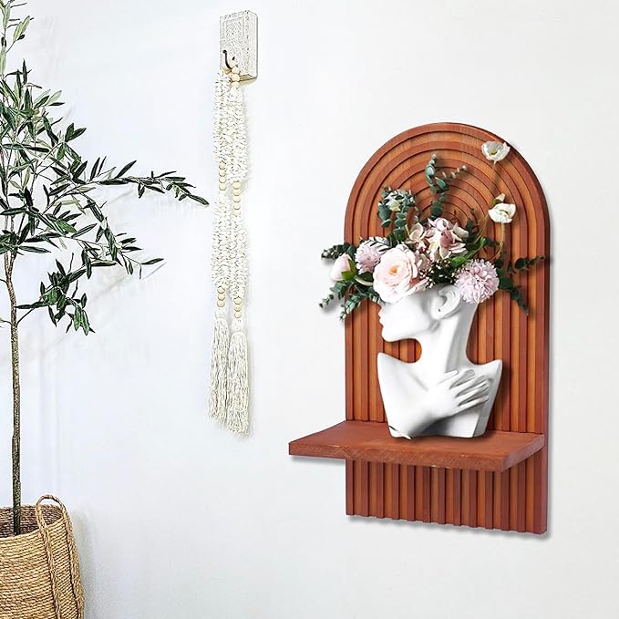 2 Pieces Boho Wall Shelf, Mid Century Shelves, Decorative Storage Unit, Decorative Bohemian Rainbow Hanging Shelves for Bathroom, Bedroom, Kitchen, Living Room, Laundry Room (Brick-Red)