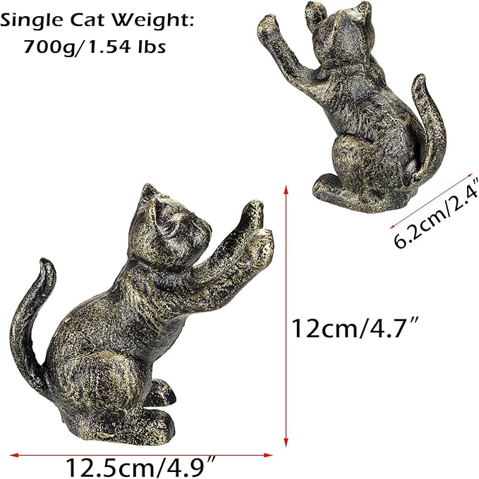 2 Pack Cat Decorative Bookends for Shelf - Cast Iron Book Ends Cute Dog Bookend Support for Home Decor, Heavy Duty Book Stands Vintage Antique Shelf Decor for Reading Enthusiasts or Cat Lovers