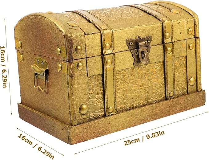 VALICLUD Vintage Wooden Pirate Treasure Chest Small with Metal Lock Elegant Jewelry and Keepsake Storage Box for Collectibles Gifts and Makeup Organizer Classic Design for Women and Party