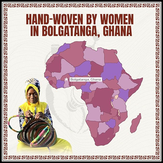 Africa Heartwood Project - Deluxe Large Oval Colorful African Basket with Leather Handle - Classic Heartwood Bolga Market Basket from Women in Bolgatanga, Ghana - 18" Oval Flat-packed