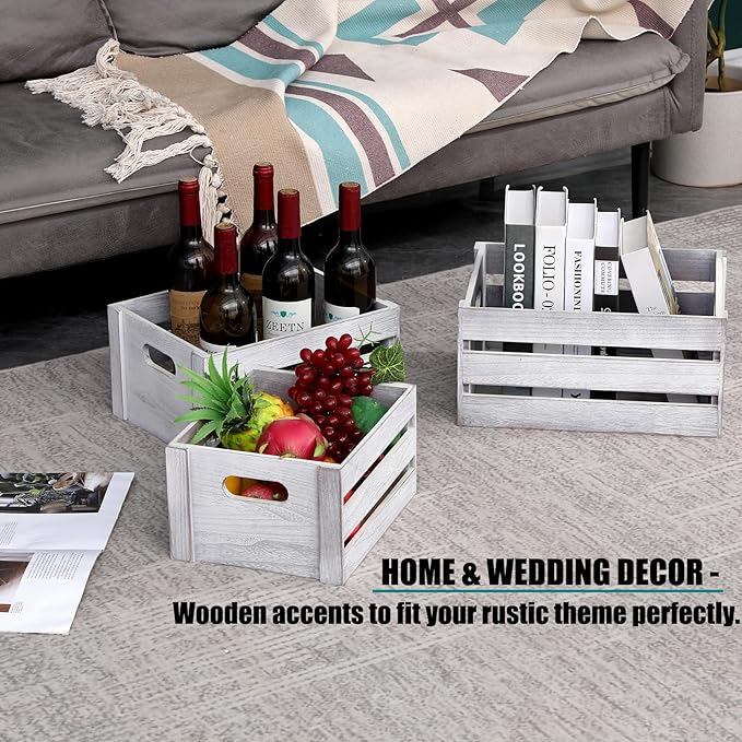 Storage Crates 3 Pcs Wooden Crates Decorative Boxes,Nesting Storage Container Rustic White,Boxes for Storage, Display,Decor