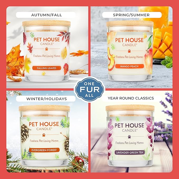 One Fur All Pet House Candle 2 Pack - Plant-Based/Soy- Clean Burning Scented, Long Lasting Pet Odor Candle for Home - Hollyberry