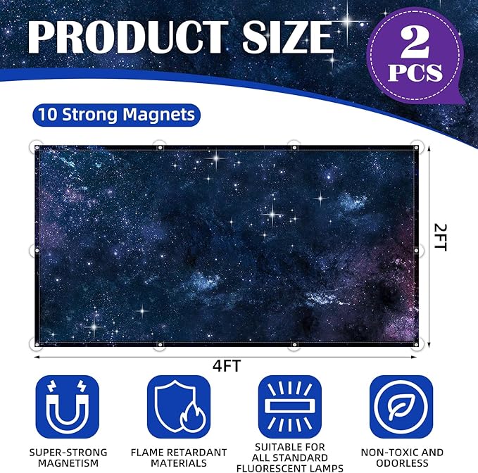 ANGSYLTH 2 Pcs Fluorescent Light Covers - 4 x 2 Feet Covers for Ceiling Lights, Magnetic Light Filters for Classroom, Office, Hospitals, Home