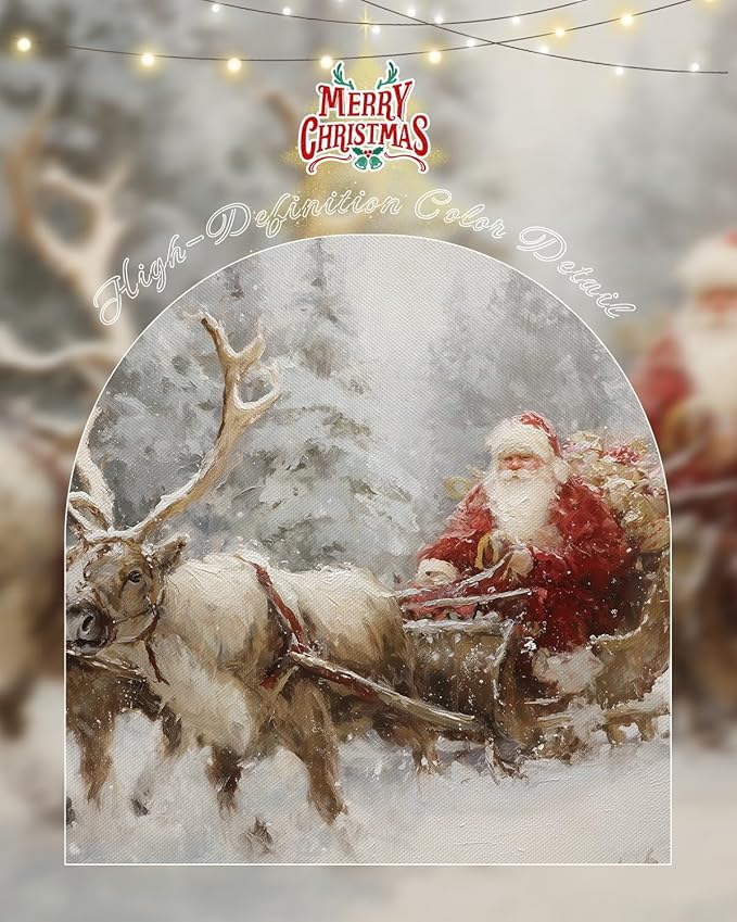 Bzstyleart Vintage Wall Art Decor Framed Christmas Festival Wall Art for Bedroom, Santa Claus and Reindeer Christmas Decoration for Home, 12x16 Inch Reindeer Picture