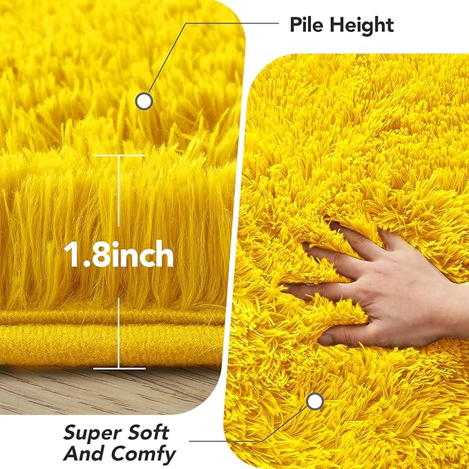 Yellow Fluffy Area Rug for Bedroom: Soft Plush Rugs for Kids Room - Non-Slip Carpet for Girls Bedroom Home Decor Aesthetic(4x6 Feet)