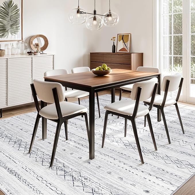 cotiled 7x9 Area Rug Living Room: Washable Boho Rugs with Non Slip Backing Large Soft Indoor Stain Resistant Carpet for Bedroom Farmhouse Dining Room Lightweight Home Decor Grey