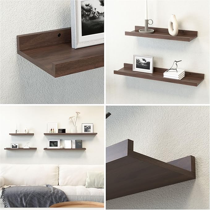 Boswillon 35.3 Inches Long Floating Shelves Wall Mounted, 2 Set Farmhouse Wall Shelf for Bedroom, Nursery Book Shelf with Lip, Picture Ledge Shelf for Decor Living Room Bathroom Kitchen - Walnut
