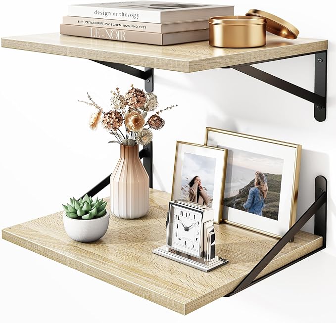 Fixwal Deep Floating Shelves for Wall, 15.7in X 11.8in X 0.6in Wide Rustic Brown Shelves for Bedroom, Large Wall Shelf for Living Room, Kitchen, Bathroom, Laundry Room and Decor Storage (Set of 2)