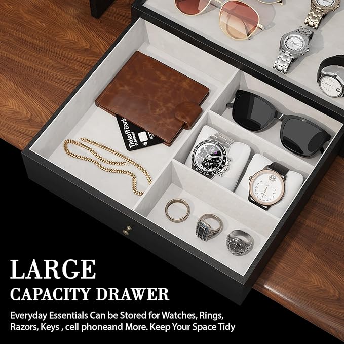 Miratino Cologne Organizer for Men, Large-Capacit Perfume Organizer for Men with 2-in-1 Design, 3-tier Cologne Stand, Wood Perfume Holders, Cologne Storage Display with Spacious Velvet-Lined Drawers