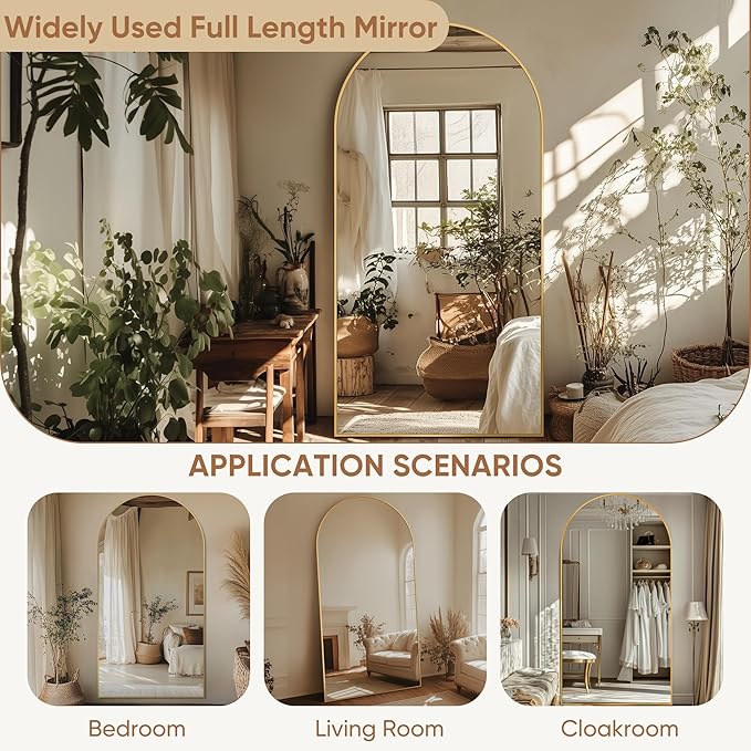 Full Length Mirror, 81"x41" Oversized Arched Mirror Large Standing Mirrors, Tall Mirrors Body Floor Mirror for Bedroom Living Room Aluminum Frame, Gold