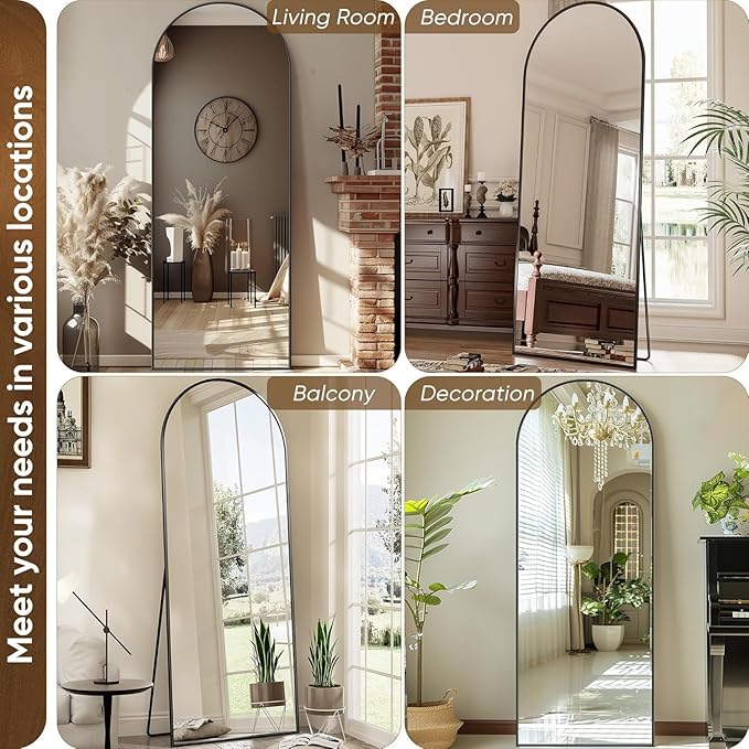 Antok Arched Full Length Mirror, 56"x15" Black Metal Frame Floor Mirror for Bedroom Living Room, Freestanding/Wall Mount/Leaning