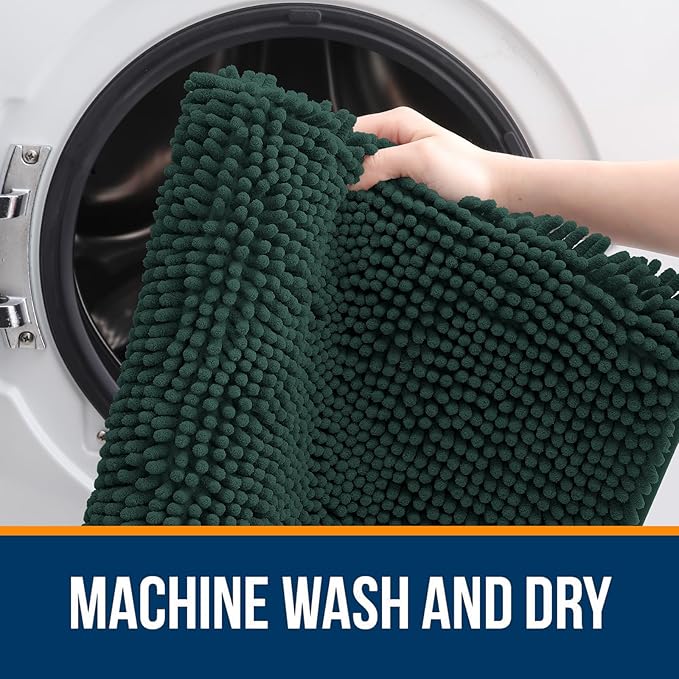 OLANLY Bathroom Rugs 32x20, Extra Soft Absorbent Chenille Bath Rugs, Rubber Backing Quick Dry, Machine Washable Bath Mats for Bathroom Floor, Tub and Shower, Home Decor Accessories, Blackish Green