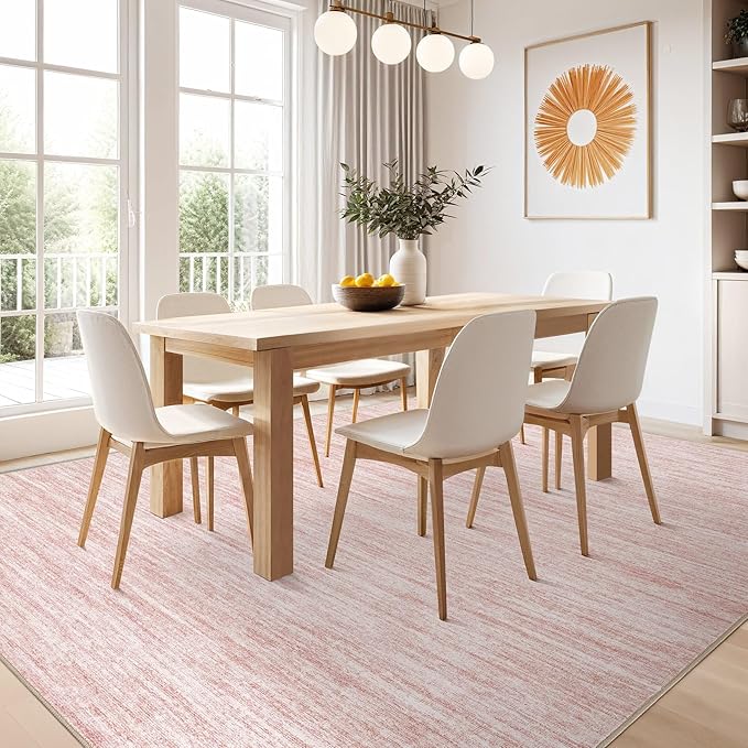 Nakagishi 6X9 Area Rugs Living Room: Washable Large Vintage Rug Neutral Non-Slip Soft Stain Resistant Indoor Carpet for Bedroom Nursery Dining Room Office Playroom - Pink-01