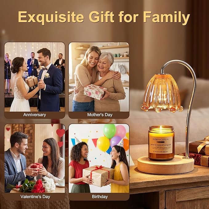 Candle Warmer Lamp with Timer Dimmer, Flower Candle Lamp Birthday Gifts for Women, Mom, House Warming Gifts Wax Melt Warmer for Jar Candles with 2 Bulbs