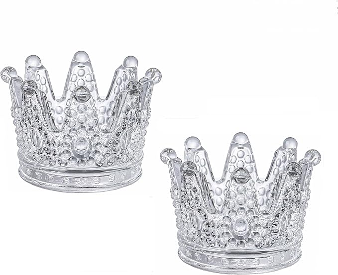 Crystal Glass Candle Holder Set of 2 Crown Shaped Makeup Sponge Beauty Egg Storage Rack Jewelry Watch Nail Art Dappen Dish Wedding Christmas Decor