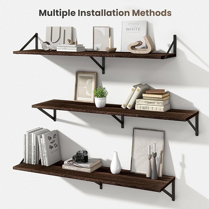 Marsmiles Deep Floating Shelves for Wall - 48 Inch Wide x 12 Inch Deep Wall Shelves Set of 2 - Rustic Wood Floating Shelves for Living Room Bedroom Bathroom