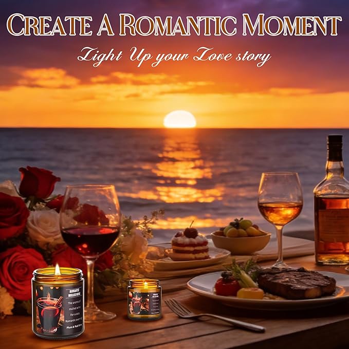 Mulled Wine Plums Candles for Romantic Gifts, 40 Hours Burn Soy Candle Gift for Women Stress Relief, Meditation, Yoga, Relaxing, Natural Soy Wax for Men and Women, 8oz