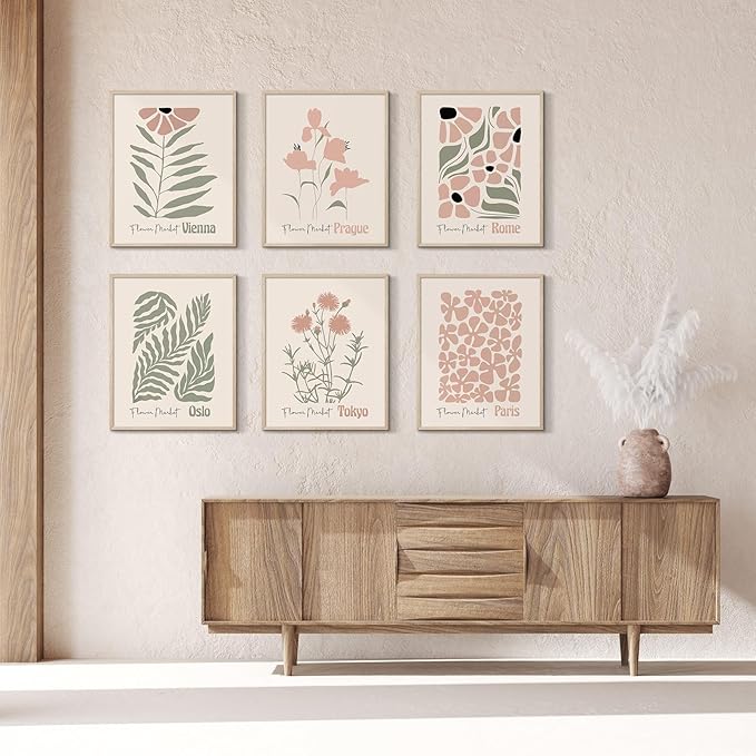 Habseligkeit Retro Flower Wall Art Prints, Vintage Boho Wall Decors for Women's Room Aesthtic, Abstract Posters for Girls Bedroom Decor Aesthetic Unframed, 8X10in, Set of 6