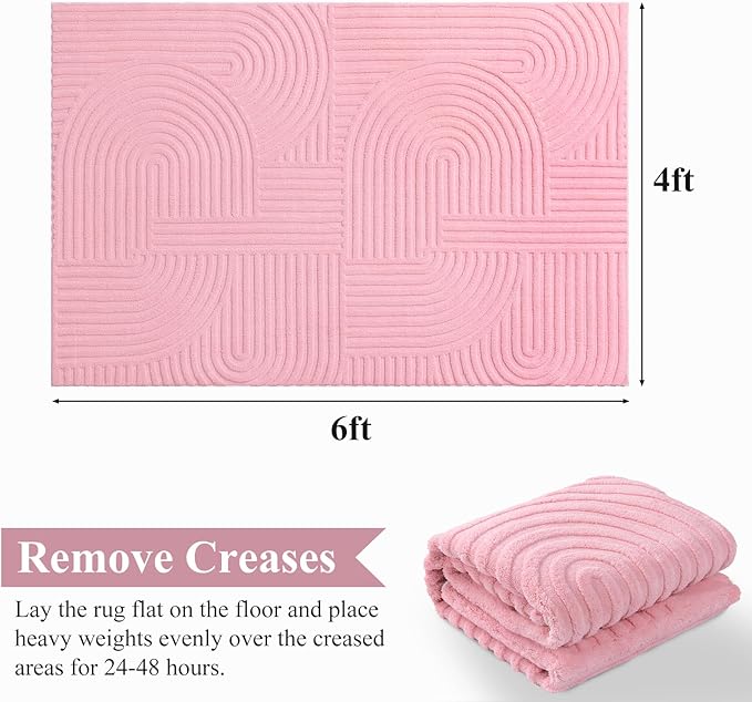 Pauwer Pink Area Rug for Girls Bedroom 4x6 Soft Fluffy Non Slip Machine Washable Rugs Arch Modern Indoor Mat Fuzzy Floor Carpet for Kids Nursery Living Room Dorm Playroom Dining Baby Home Decor