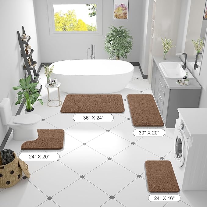 OLANLY Bathroom Rugs 30x18, Extra Soft Absorbent Chenille Bath Rugs, Rubber Backing Quick Dry, Machine Washable Bath Mats for Bathroom Floor, Tub and Shower, Home Decor Accessories, Mocha