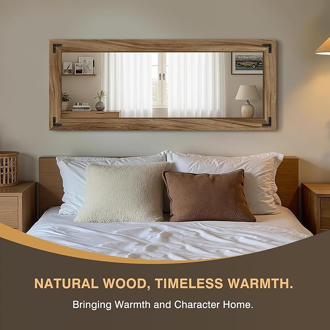 FICTOR Wooden Full Length Mirror, 55"x22" Solid Wood Frame Floor Mirror, for Farmhouse, Bedroom, Living Room, Entryway Decor, Leaning or Hanging