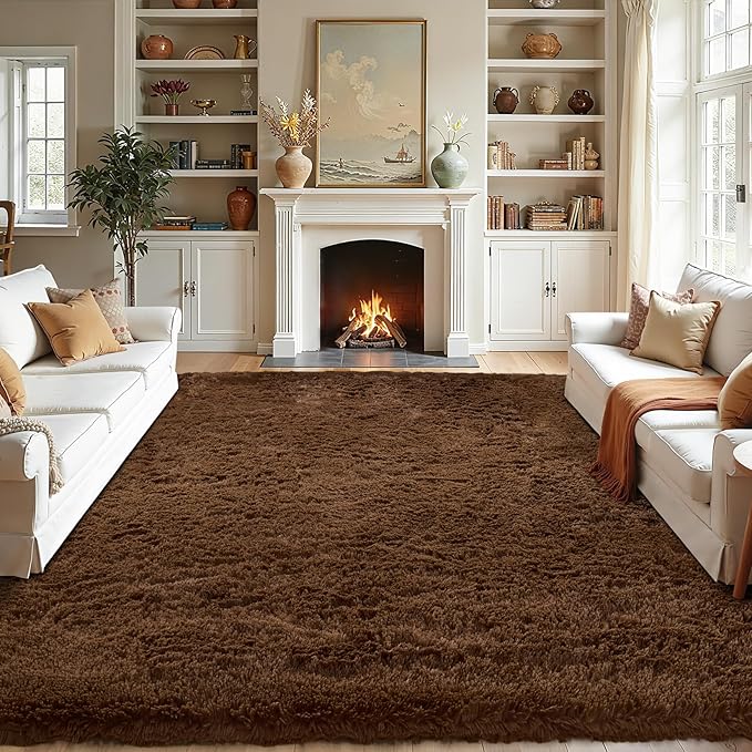 Fluffy Area Rugs for Bedroom - Soft Plush Shag Rug for Living Room Nursery Kids Room - Non Slip Fuzzy Shaggy Floor Carpets for Girls Boys Play Room Dorm Decor (Brown, 8' x 10')