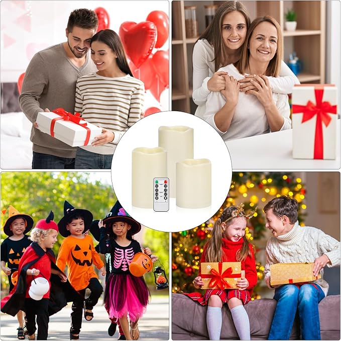 Artmarry Flameless Candles 4" 5" 6" Set of 6 Outdoor Indoor Pillars 3" Diameter Battery Operated Flickering Candles Include 10-Key Remote Timer Function 400+ Hours by 2 AA Batteries (6 Pack)