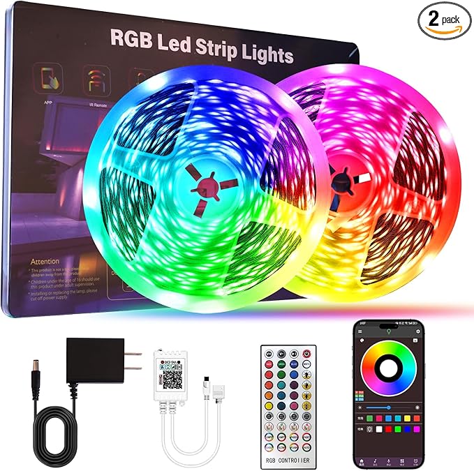 HBOWMDJIA 150 FT LED Strip Lights for Bedroom (2 Rolls 75 FT) with Remote and Application Controlled Smart LED Lights, Music Synchronized RGB Color Changing Light, Suitable for Room Party Decoration