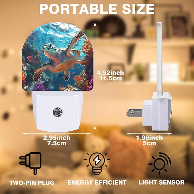 Night Lights Plug into Wall Sea Turtle Swimming in Ocean Night Light Dusk to Dawn Smart Sensor Decorative Round Led Lamp for Bedroom Kitchen Hallway Nightlight for Women Men