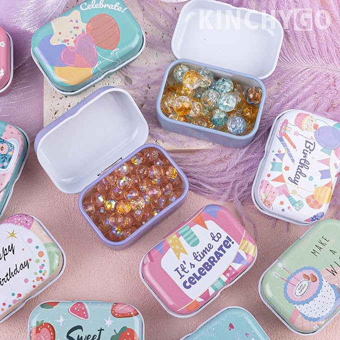 8 Pack Mini Iron Tin Box Decorative Boxes Container for Small Items Storage (Random Pattern)